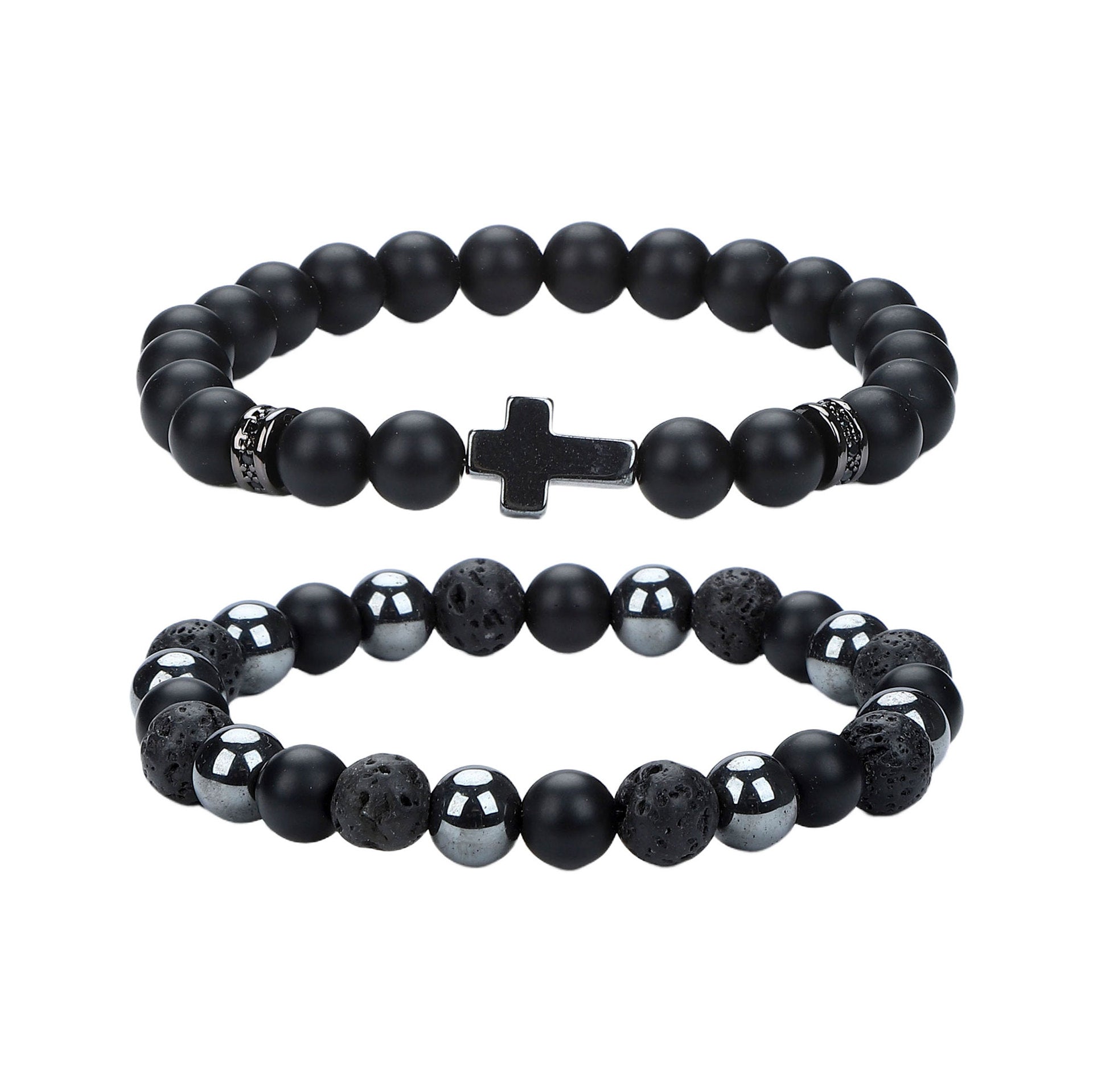 Natural Stone Skull Bracelet For Men In Black, 1 Set