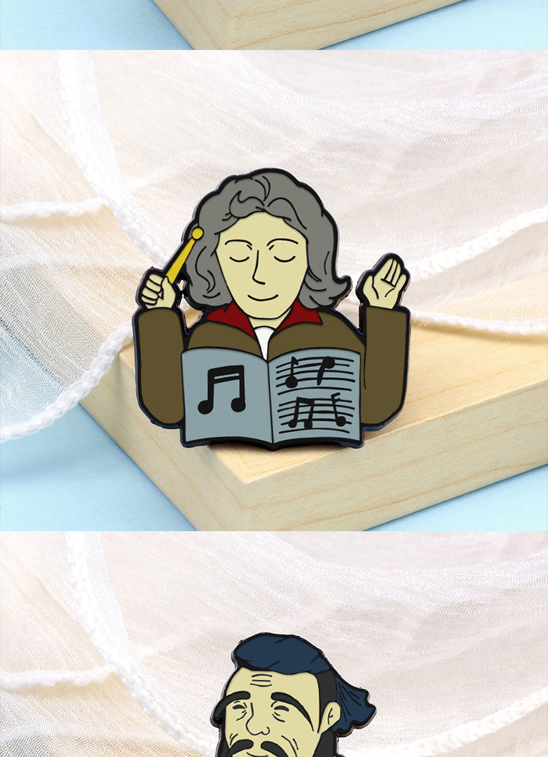 Pin Brooch Featuring Cartoon Character Portrait Inspired By Van Gogh Style
