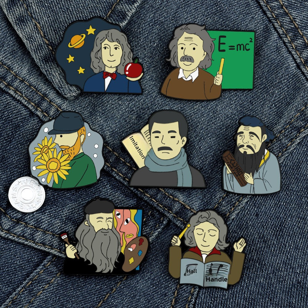 Pin Brooch Featuring Cartoon Character Portrait Inspired By Van Gogh Style