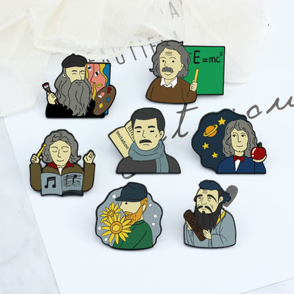 Pin Brooch Featuring Cartoon Character Portrait Inspired By Van Gogh Style