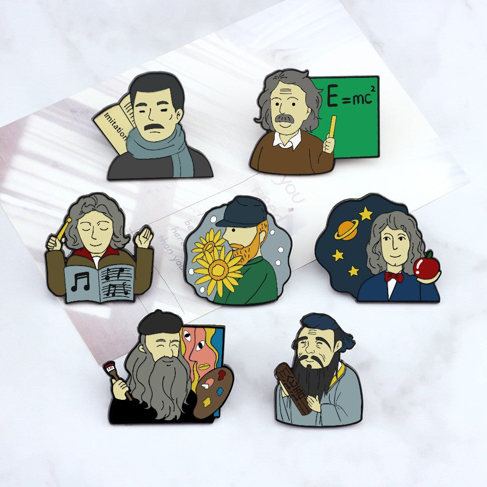 Pin Brooch Featuring Cartoon Character Portrait Inspired By Van Gogh Style