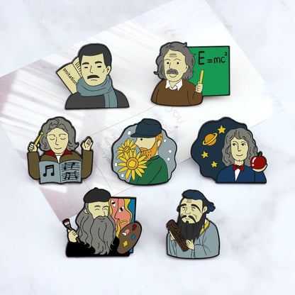 Pin Brooch Featuring Cartoon Character Portrait Inspired By Van Gogh Style