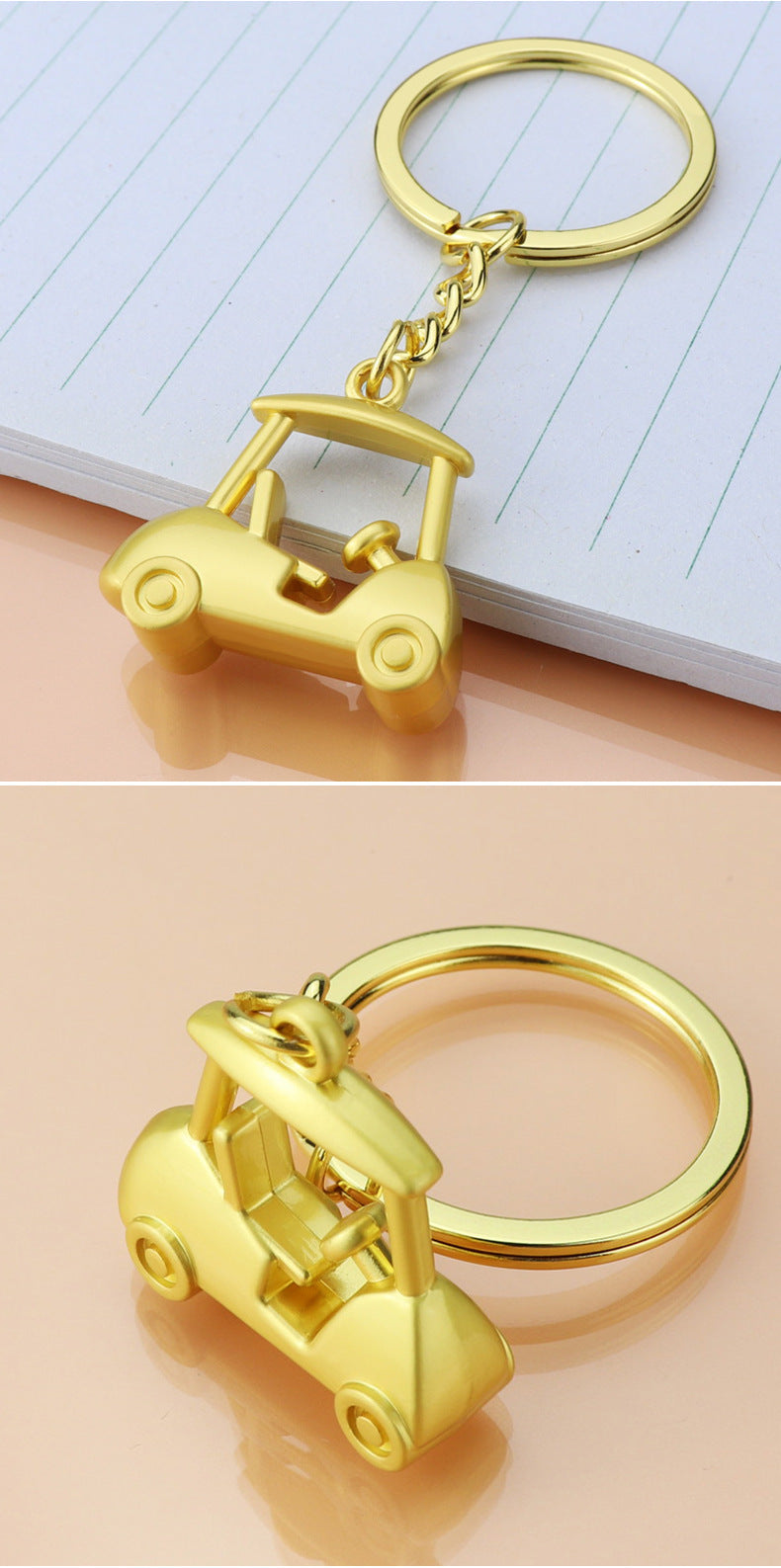 Golf Keychain In Golden Alloy, Stylish And Durable Keychain Accessory