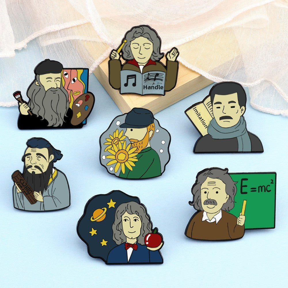 Pin Brooch Featuring Cartoon Character Portrait Inspired By Van Gogh Style