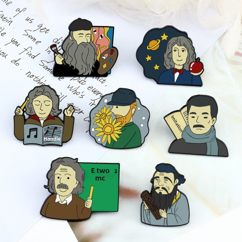 Pin Brooch Featuring Cartoon Character Portrait Inspired By Van Gogh Style