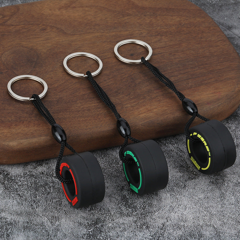 Tires Pattern PVC Keychain In Red, Durable And Stylish Keychain Accessory