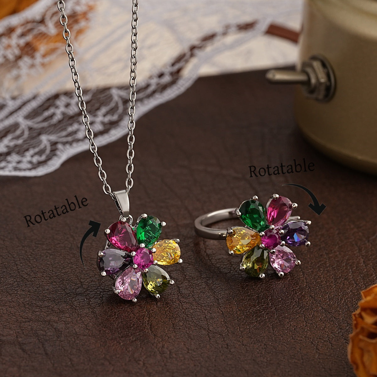 Sweet Flower Jewelry Set For Women Featuring Platinum Plated Design With Durable Copper Material