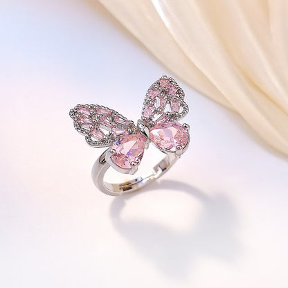 2 Pieces Pink Butterfly Jewelry Set Featuring Zircon Inlay And Copper Material
