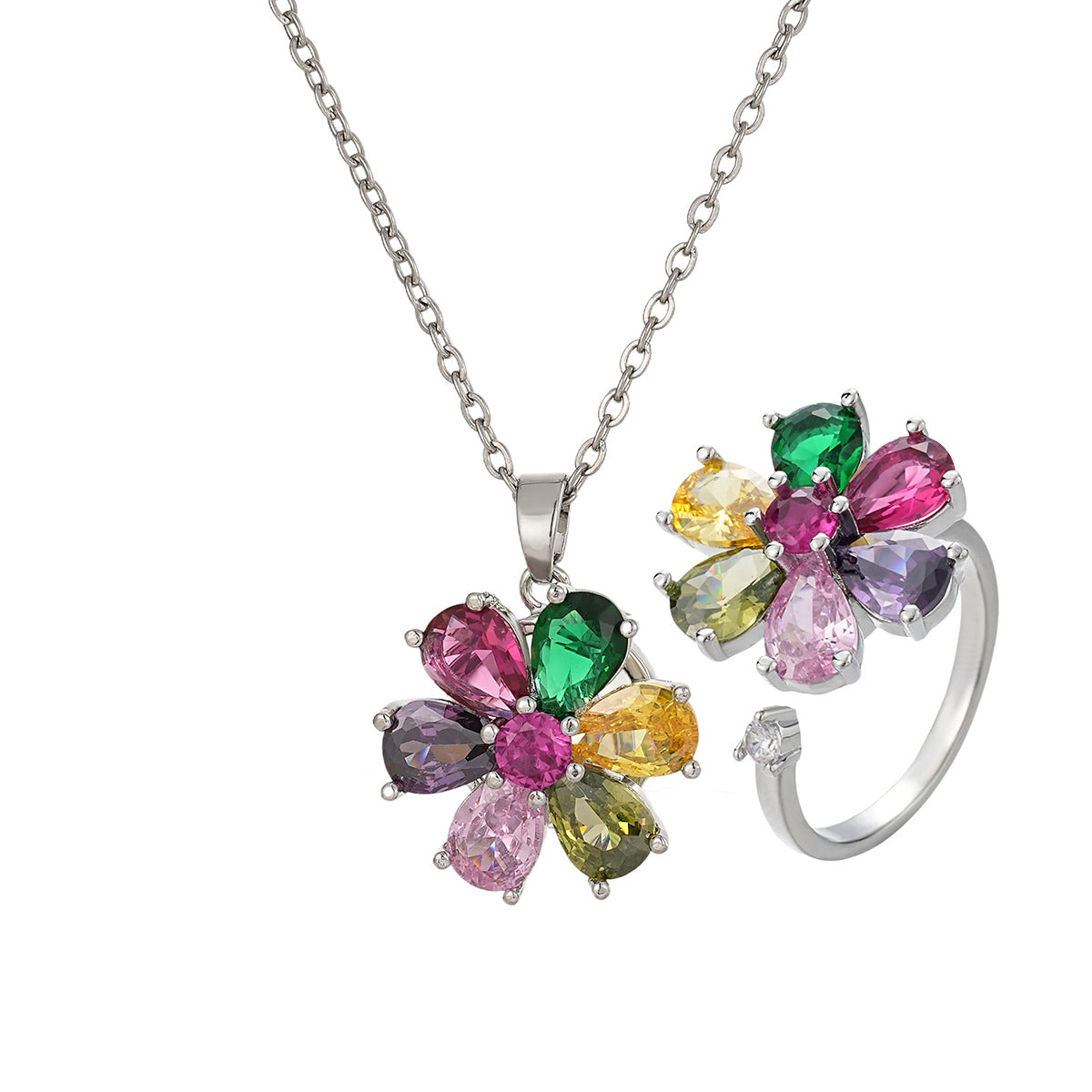 Sweet Flower Jewelry Set For Women Featuring Platinum Plated Design With Durable Copper Material