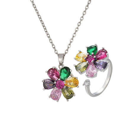 Sweet Flower Jewelry Set For Women Featuring Platinum Plated Design With Durable Copper Material
