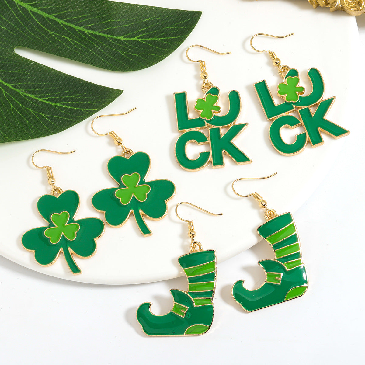 Shamrock Letter Boots Drop Earrings In Green Featuring Durable Alloy Material For St. Patrick's Day