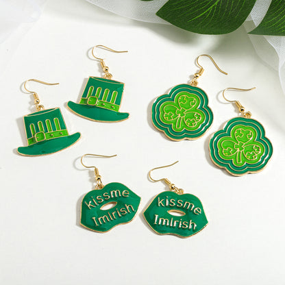 Shamrock Letter Boots Drop Earrings In Green Featuring Durable Alloy Material For St. Patrick's Day