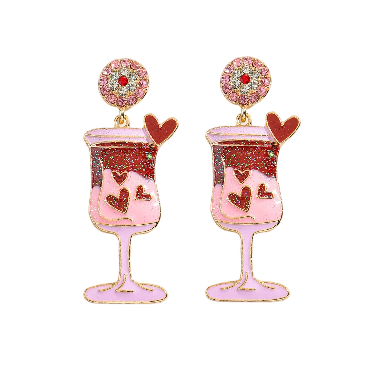 Cute Pink Wine Glass Earrings For Valentine’s Day Featuring Alloy Material