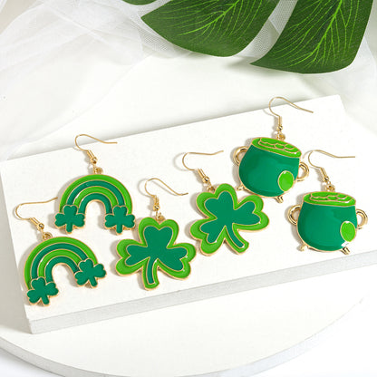 Shamrock Letter Boots Drop Earrings In Green Featuring Durable Alloy Material For St. Patrick's Day