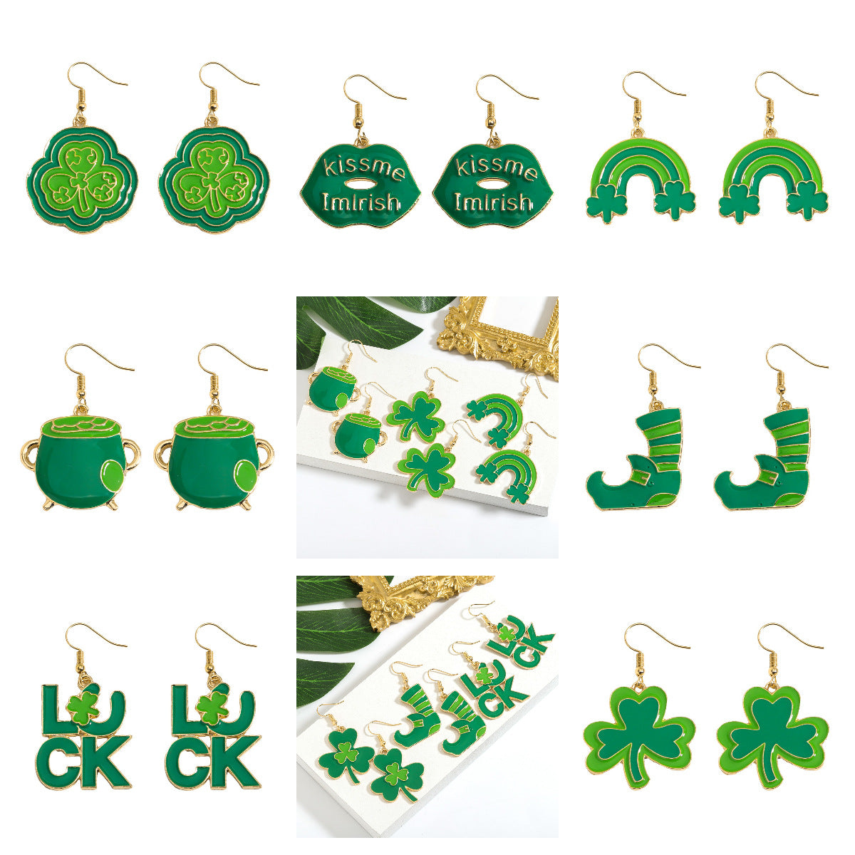 Shamrock Letter Boots Drop Earrings In Green Featuring Durable Alloy Material For St. Patrick's Day
