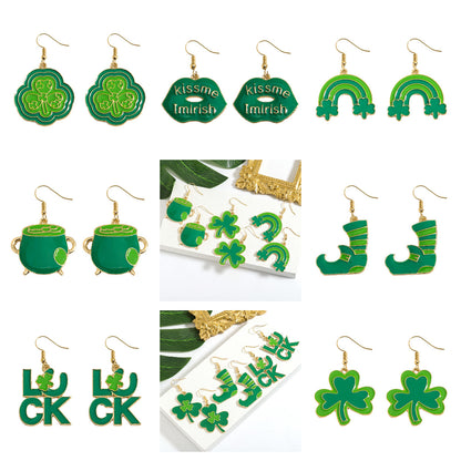 Shamrock Letter Boots Drop Earrings In Green Featuring Durable Alloy Material For St. Patrick's Day
