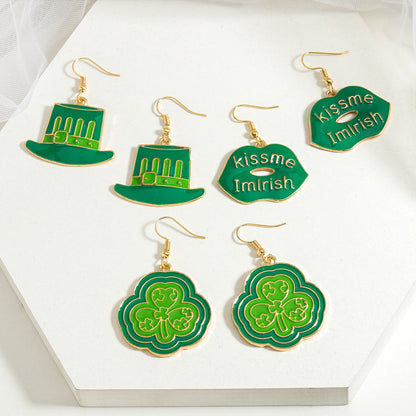 Shamrock Letter Boots Drop Earrings In Green Featuring Durable Alloy Material For St. Patrick's Day