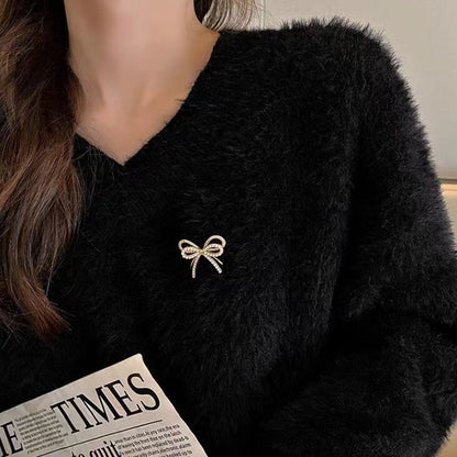 Pearl Bow Knot Brooch In Golden, Elegant Pearl Accent Chest Jewelry