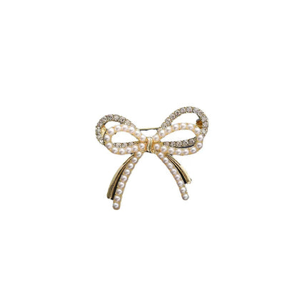 Pearl Bow Knot Brooch In Golden, Elegant Pearl Accent Chest Jewelry