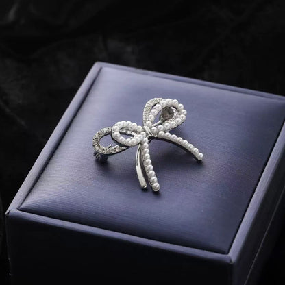 Pearl Bow Knot Brooch In Golden, Elegant Pearl Accent Chest Jewelry