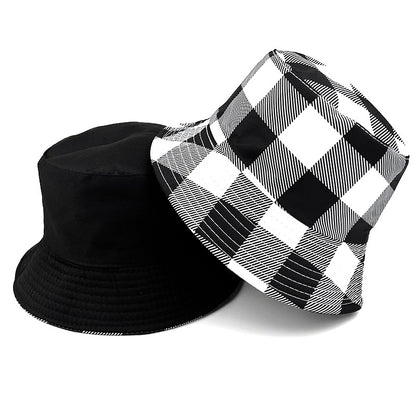Plaid Bucket Hat With Ruffles Brim In Black & White, Cotton Material, Perfect For Summer Adults