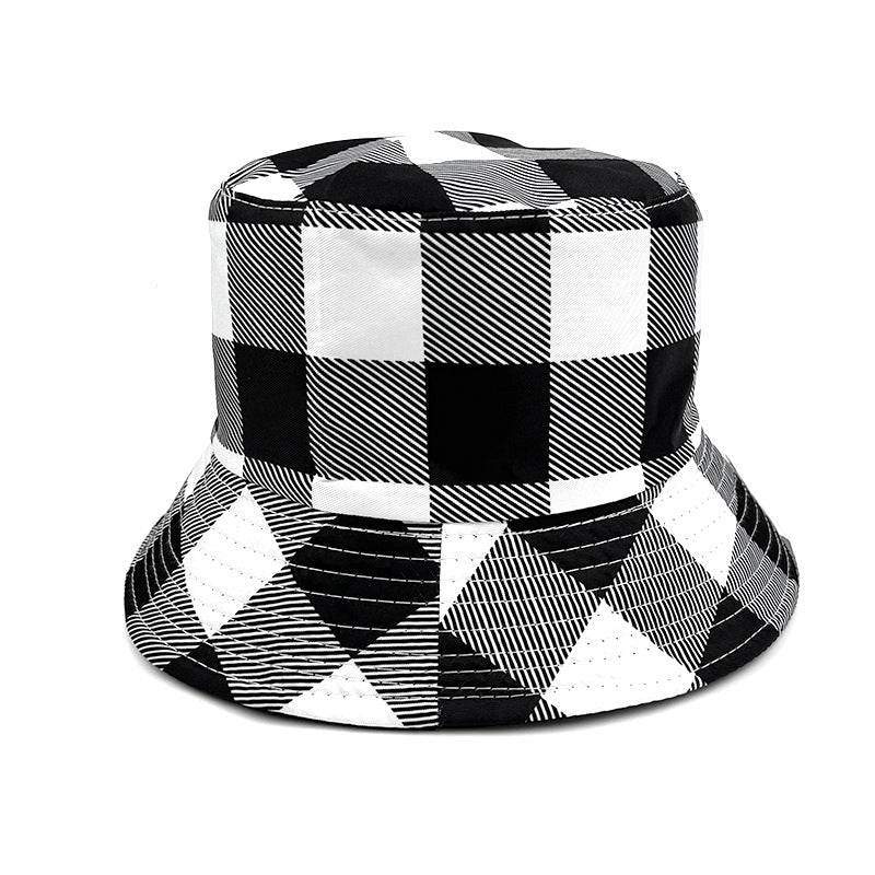 Plaid Bucket Hat With Ruffles Brim In Black & White, Cotton Material, Perfect For Summer Adults