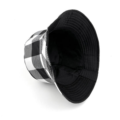 Plaid Bucket Hat With Ruffles Brim In Black & White, Cotton Material, Perfect For Summer Adults