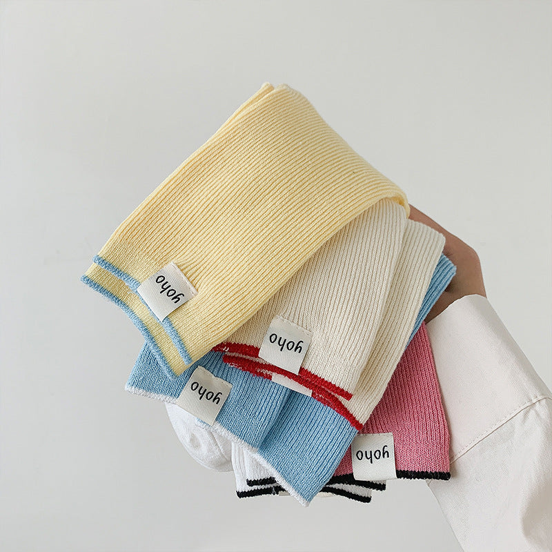 Color Block New Style Sweet Socks In White Featuring Breathable Cotton Fabric