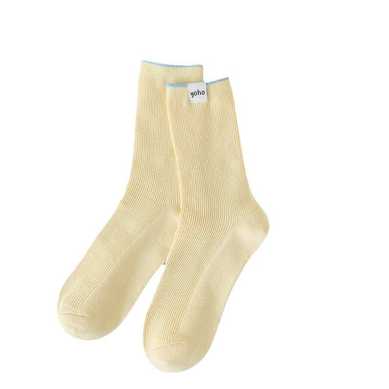 Color Block New Style Sweet Socks In White Featuring Breathable Cotton Fabric
