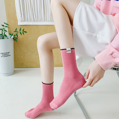 Color Block New Style Sweet Socks In White Featuring Breathable Cotton Fabric