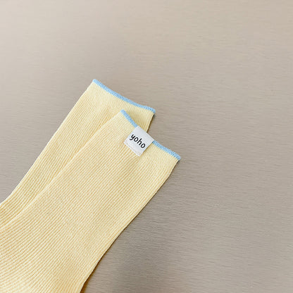 Color Block New Style Sweet Socks In White Featuring Breathable Cotton Fabric