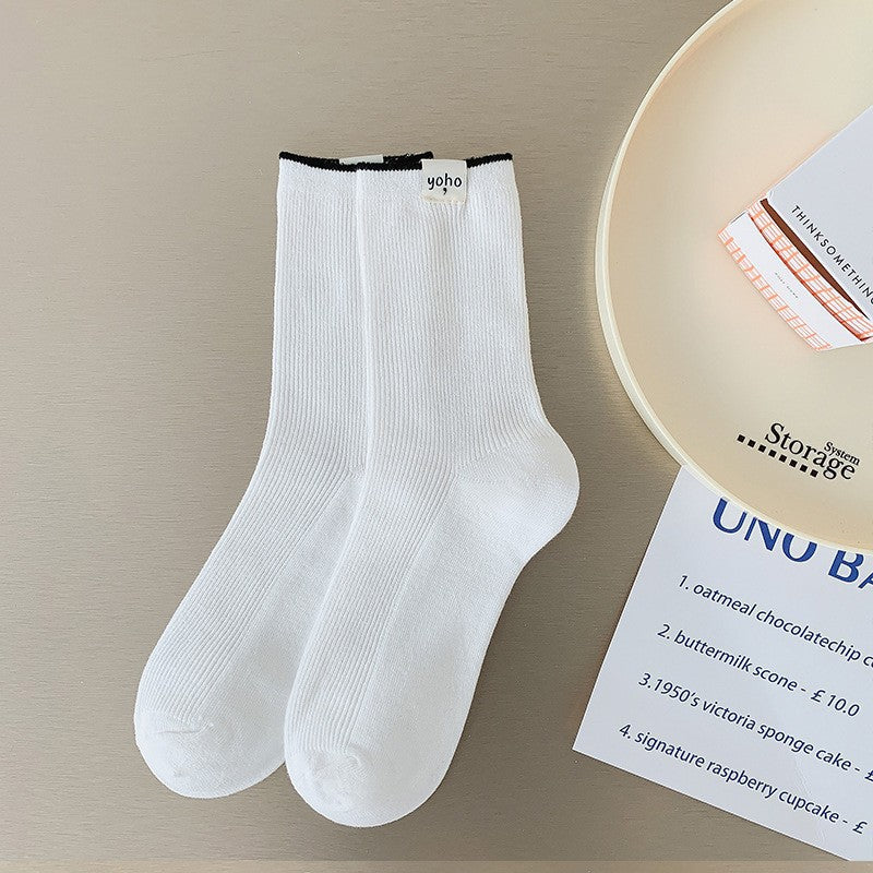 Color Block New Style Sweet Socks In White Featuring Breathable Cotton Fabric