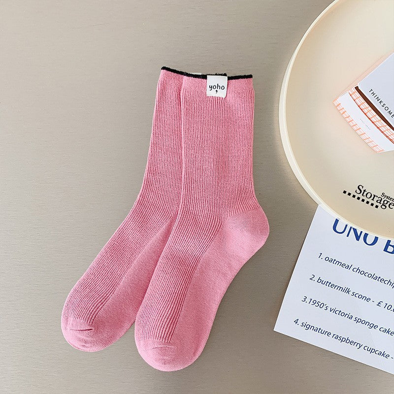 Color Block New Style Sweet Socks In White Featuring Breathable Cotton Fabric