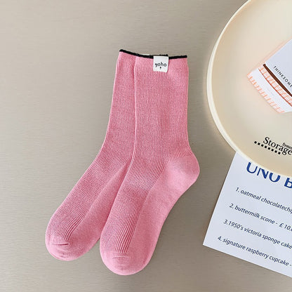Color Block New Style Sweet Socks In White Featuring Breathable Cotton Fabric