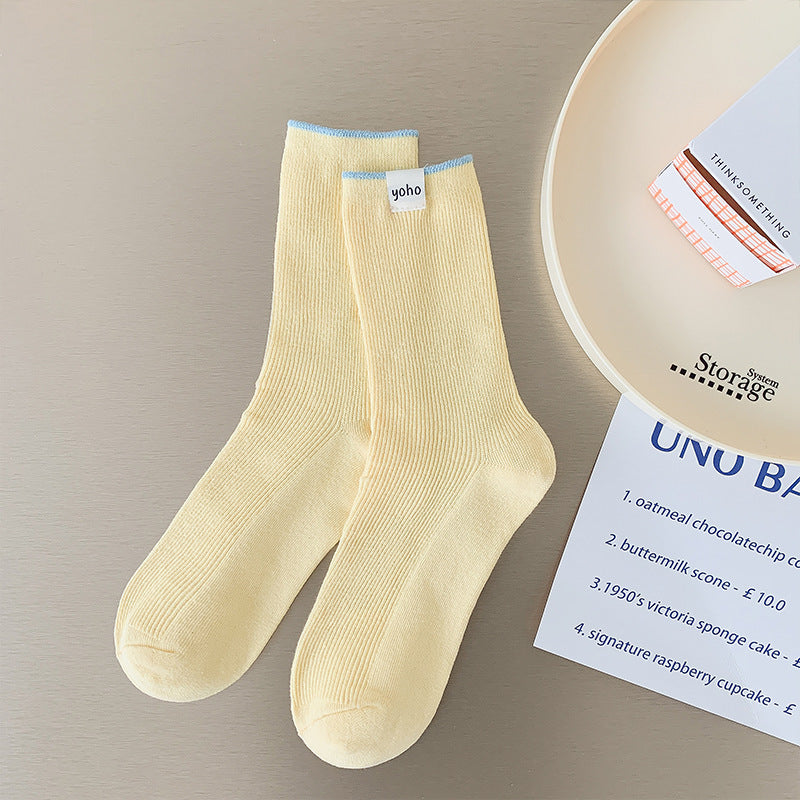 Color Block New Style Sweet Socks In White Featuring Breathable Cotton Fabric