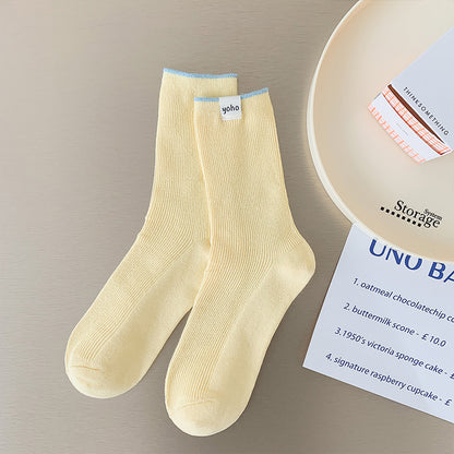 Color Block New Style Sweet Socks In White Featuring Breathable Cotton Fabric