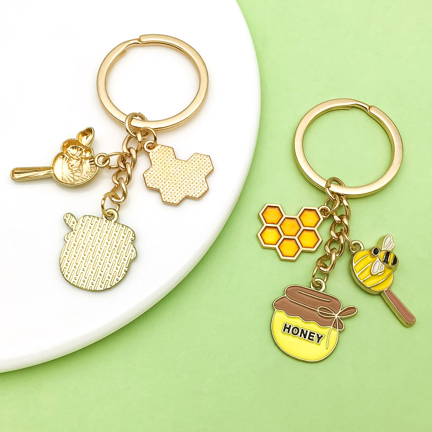 Bee Honeycomb Pendant Featuring A Detailed Bee Pattern In Durable Alloy, Available In Yellow