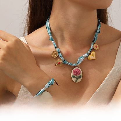 Blue Tie Dye Jewelry Set Featuring Cloth Material For Stylish And Unique Accessories