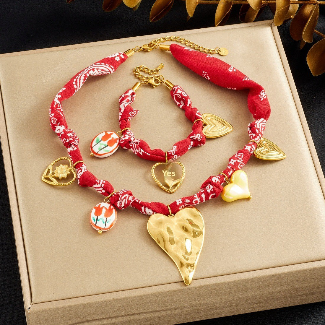 Bohemian Jewelry Set Featuring Heart Shape Pattern In Cloth Material