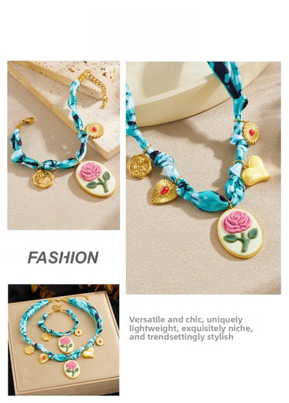 Blue Tie Dye Jewelry Set Featuring Cloth Material For Stylish And Unique Accessories