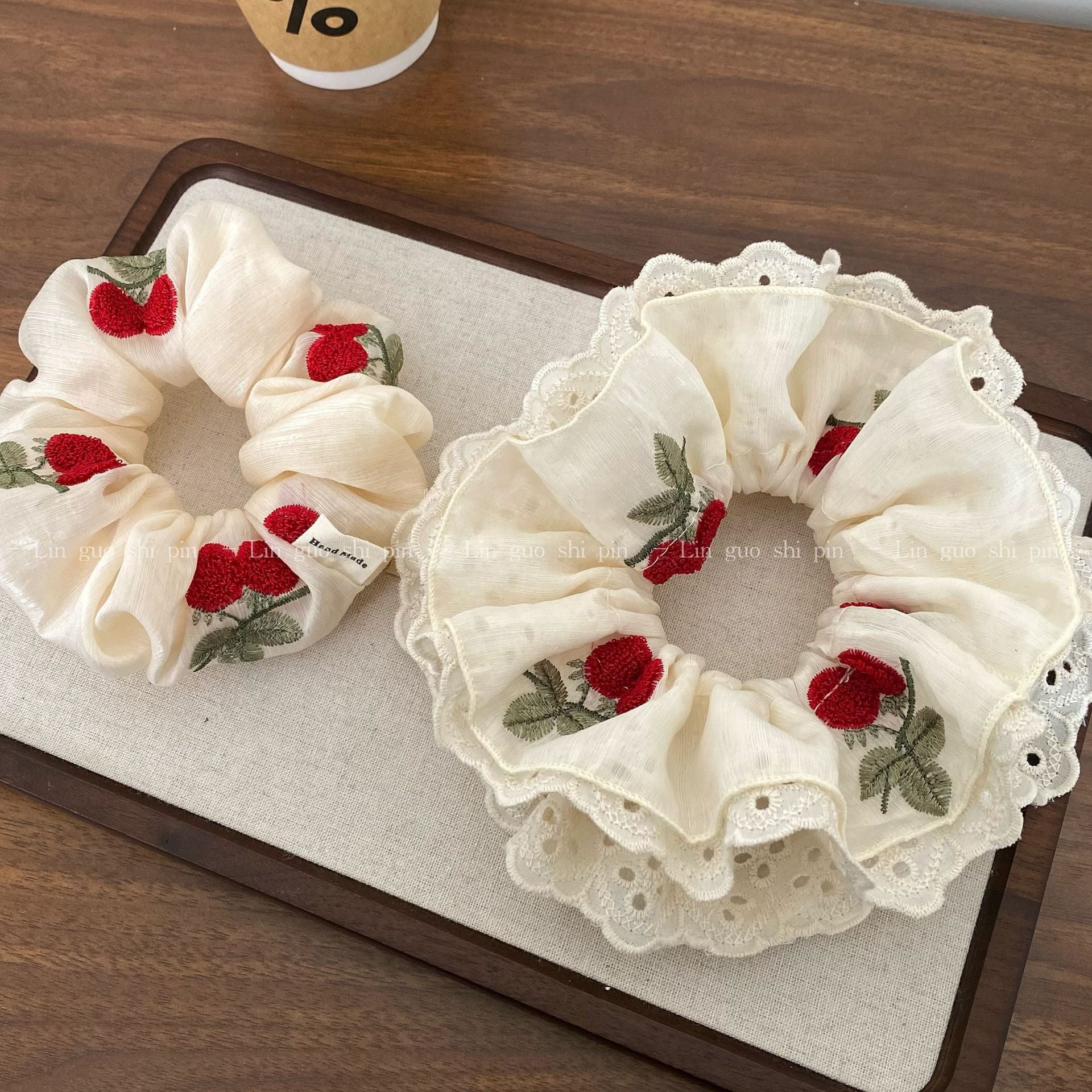 Cherry Pattern Lace Embroidery Hair Tie In Cloth Material Featuring New Style Sweet Design