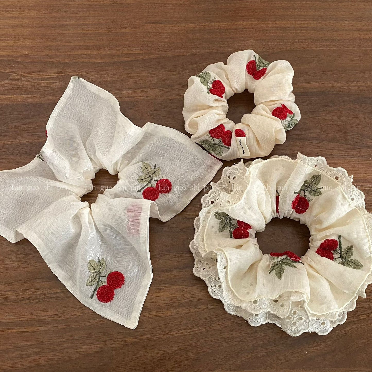 Cherry Pattern Lace Embroidery Hair Tie In Cloth Material Featuring New Style Sweet Design