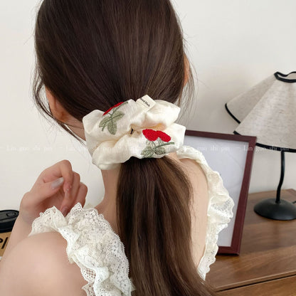 Cherry Pattern Lace Embroidery Hair Tie In Cloth Material Featuring New Style Sweet Design