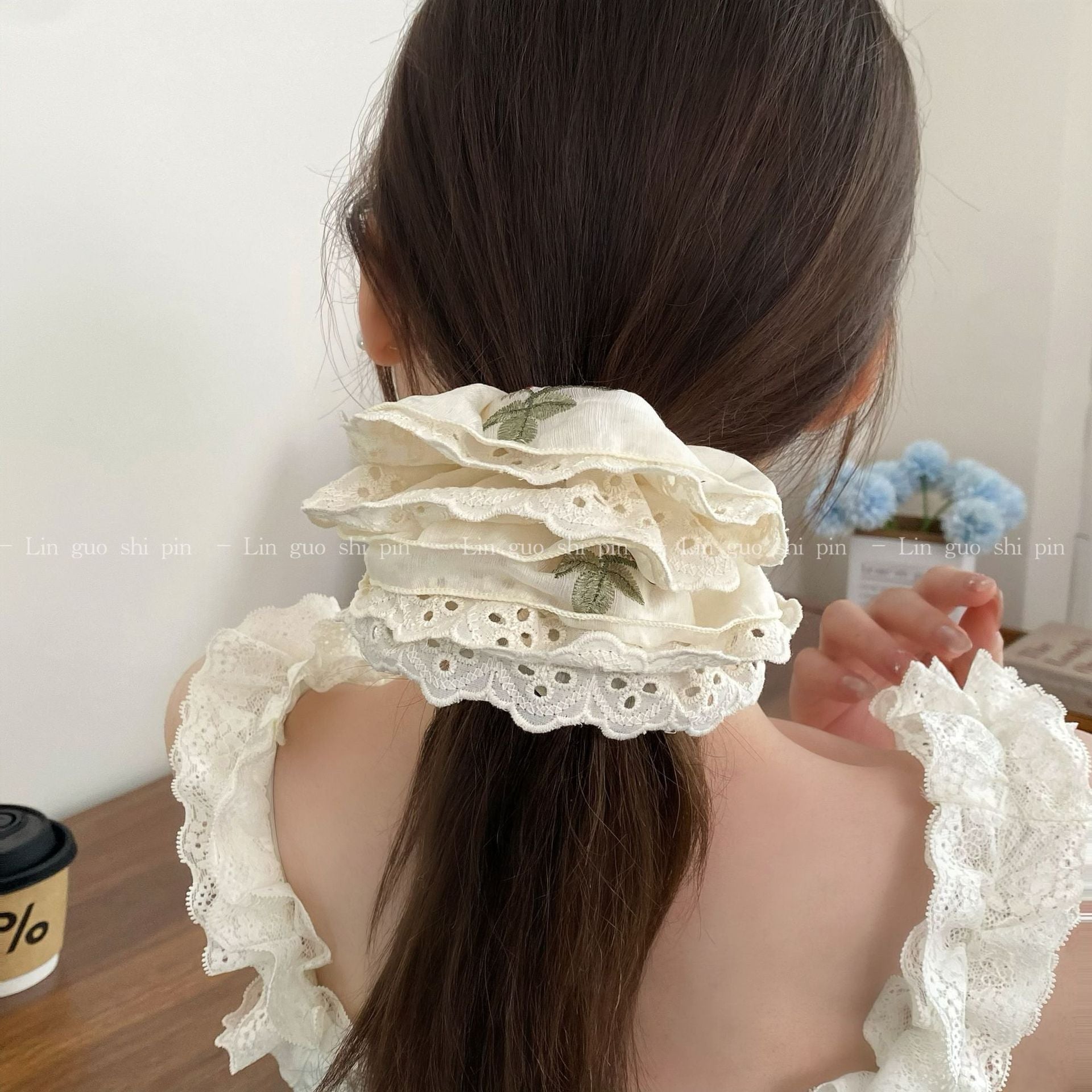 Cherry Pattern Lace Embroidery Hair Tie In Cloth Material Featuring New Style Sweet Design
