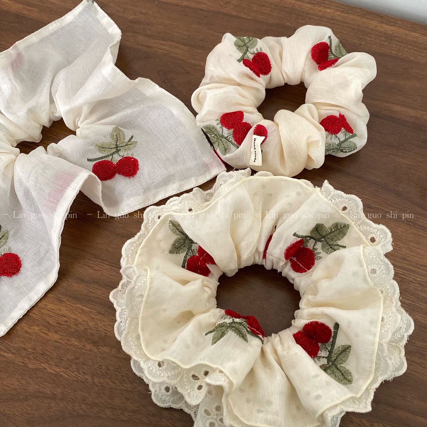 Cherry Pattern Lace Embroidery Hair Tie In Cloth Material Featuring New Style Sweet Design