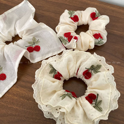 Cherry Pattern Lace Embroidery Hair Tie In Cloth Material Featuring New Style Sweet Design