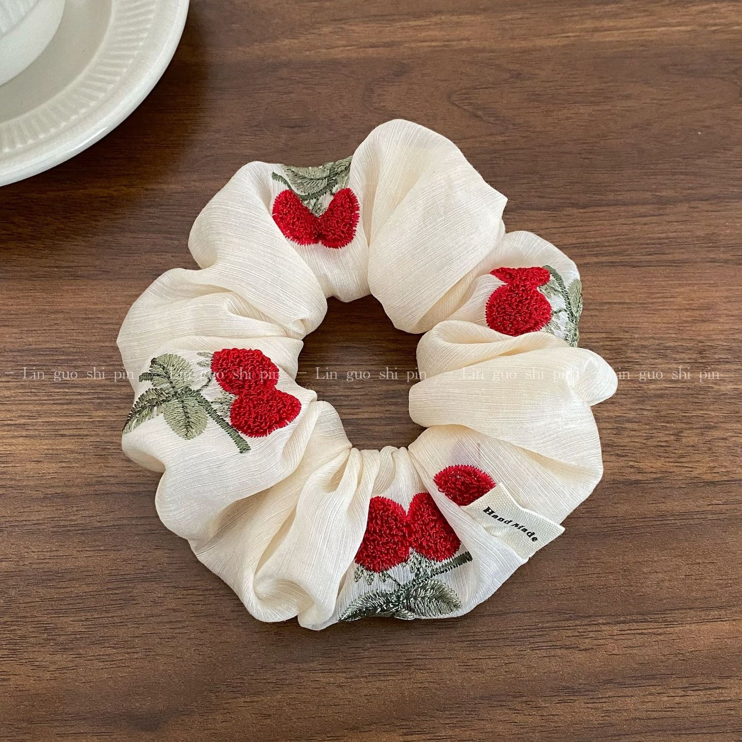 Cherry Pattern Lace Embroidery Hair Tie In Cloth Material Featuring New Style Sweet Design