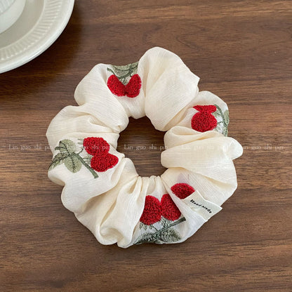 Cherry Pattern Lace Embroidery Hair Tie In Cloth Material Featuring New Style Sweet Design