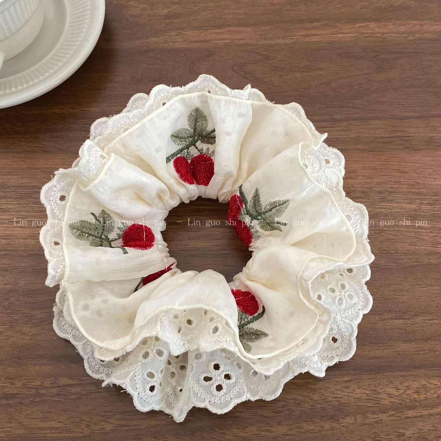 Cherry Pattern Lace Embroidery Hair Tie In Cloth Material Featuring New Style Sweet Design