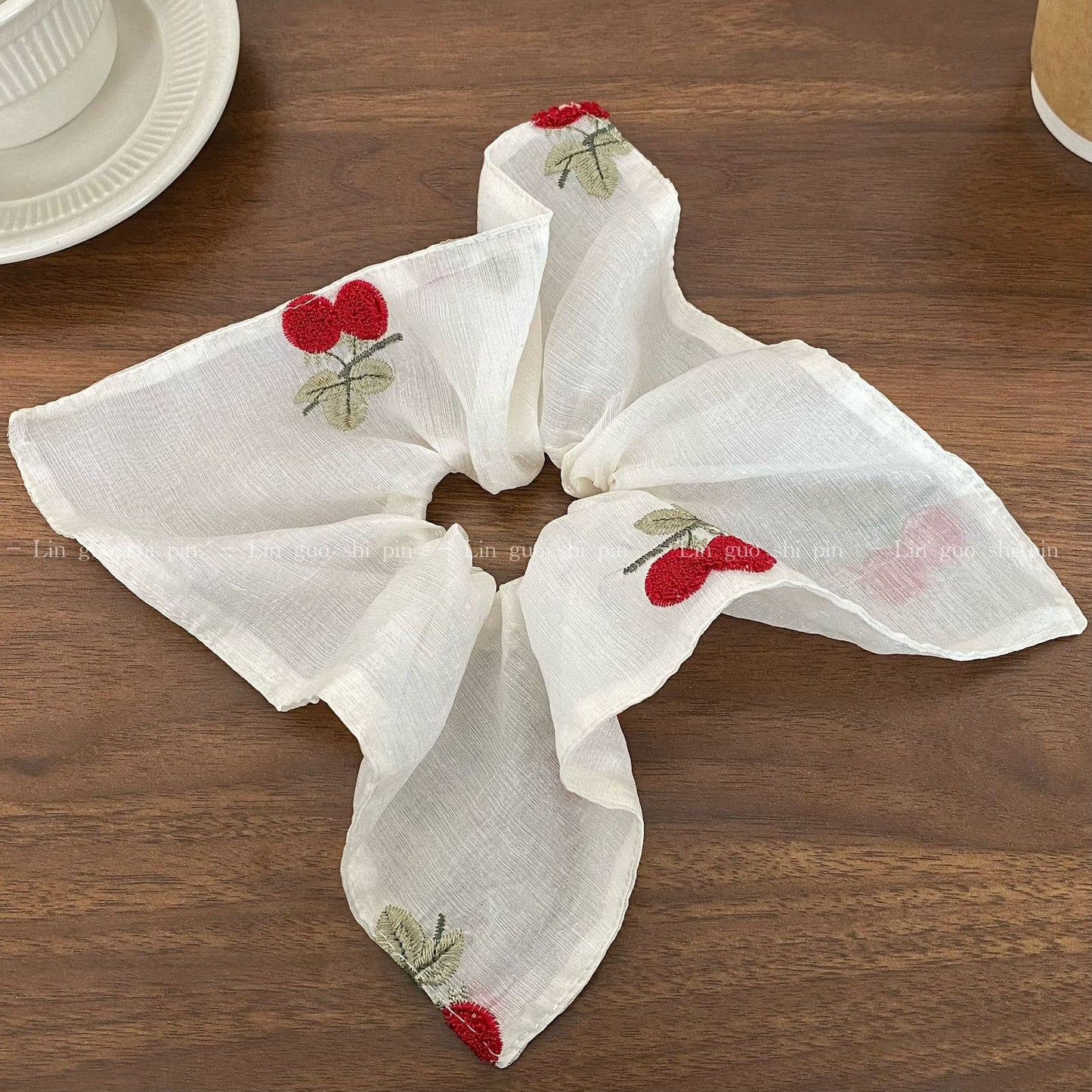 Cherry Pattern Lace Embroidery Hair Tie In Cloth Material Featuring New Style Sweet Design